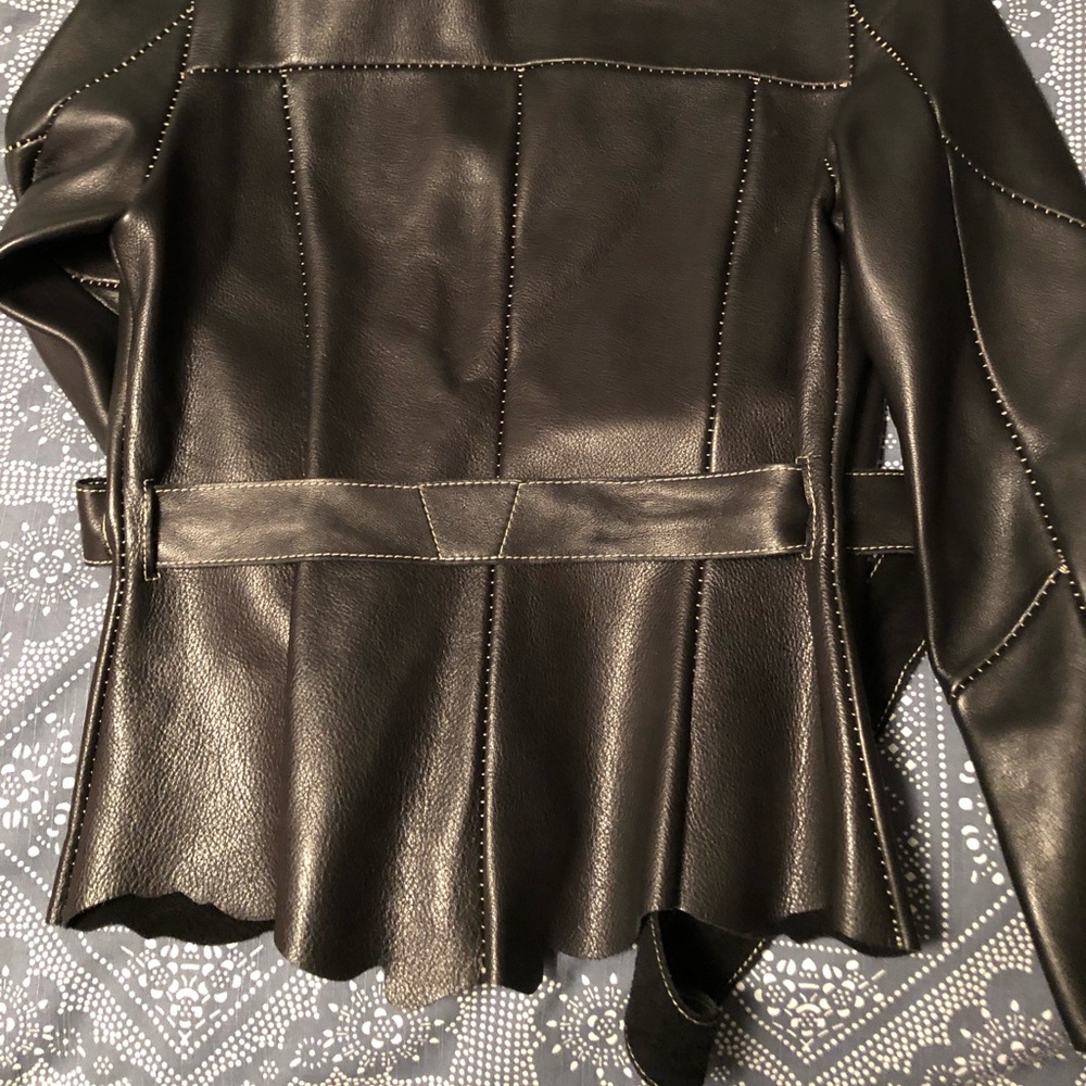 Joie Genuine Leather Belted Blazer Jacket – Black - Picture 10 of 13